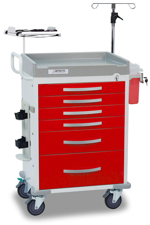Loaded DETECTO Rescue Series ER Medical Cart 6 Red Drawers