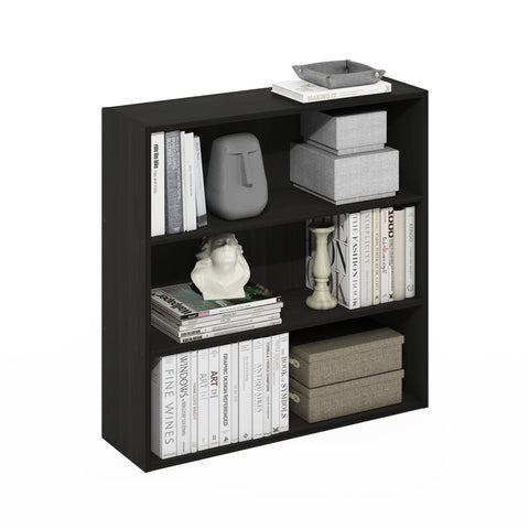 Furinno PASIR Book Shelf, 3-Tier Bookshelf with Open Storage Shelf, Standing Bookcase, 9.3 x 31.3 x 31.5, Easy Assembly, for Living Room, Bedroom, Home Office, Espresso