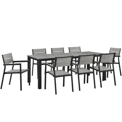 Lexmod Maine 9 Piece Outdoor Patio Dining Set in Brown Gray