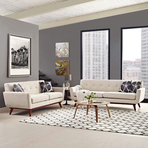 ModwayEEI-1348-BEIEngageMid-Century Modern Upholstered Fabric Living Room SetLoveseat and SofaBeige