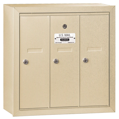 Vertical Mailbox (Includes Master Commercial Lock) - 3 Doors - Sandstone - Surface Mounted - Private Access
