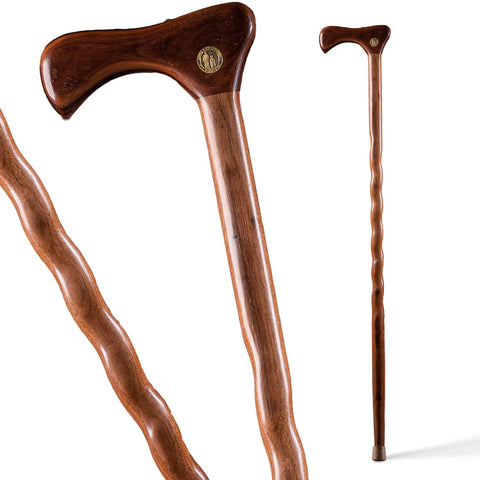 Brazos Handcrafted Wood Walking Cane, Twisted Walnut, Traditional Style Handle, for Men & Women, Made in the USA, 37"