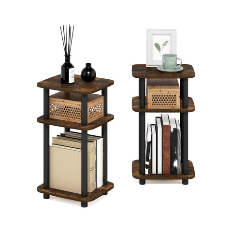 Furinno JUST Side Table Set of 2, 3-Tier Turn-N-Tube End Table with Open Shelf, Round Curve Corner Night Stand, Bedside Table, Easy Assembly, for Living Room, Bedroom, Amber Pine