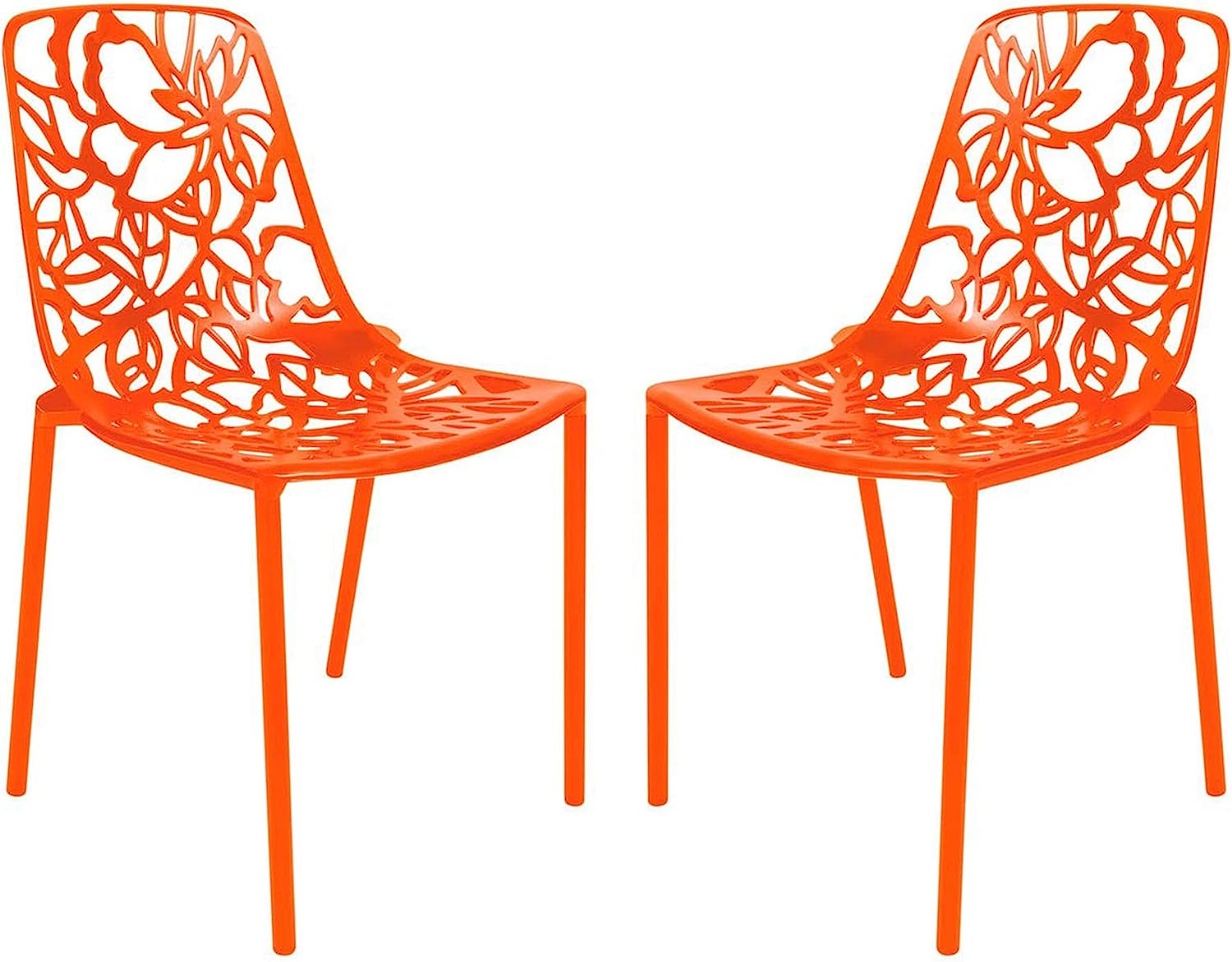 LeisureMod Devon Modern Aluminum Indoor-Outdoor Stackable Dining Chair Set of 2, Orange