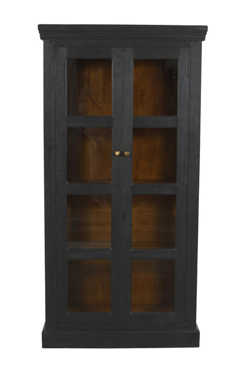 Moti Peachtree 2-Door Mango Solid Wood Tall Glass Cabinet in Charcoal Finish