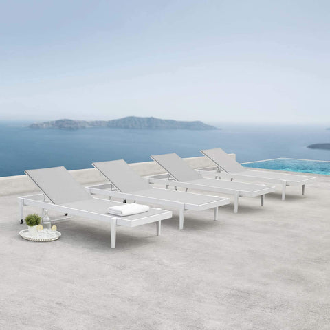 Modway Charleston Outdoor Patio Aluminum Metal Chaise Lounge Chair Set of 4 in White Gray