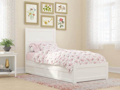 NoHo Twin Extra Long Bed with Footboard and 2 Drawers in White