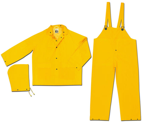 MCR Safety 2303X5 Classic Industry Standard PVC/Polyester 3-Piece Suit with Detachable Hood and Bibpant, Yellow, 5X-Large