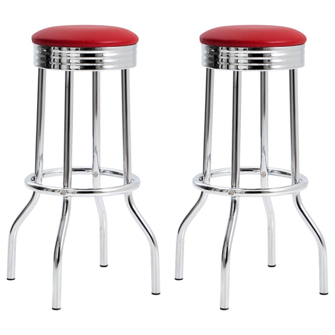 Coaster Home Furnishings - Retro - Set of 2 Upholstered Metal Swivel Bar Stools with Leatherette Cushion and Chrome Base - Contemporary - Kitchen & Dining Room - Red - 2299R