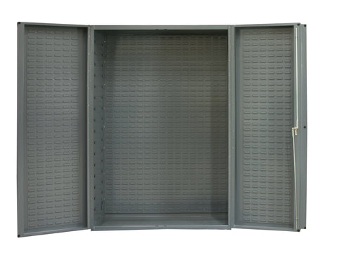 Heavy Duty Cabinet 14 Gauge 48 x 24 x 72 4 Inch Deep Box Doors with Louvered Panel Lockable Chrome Handle with Keys Gray