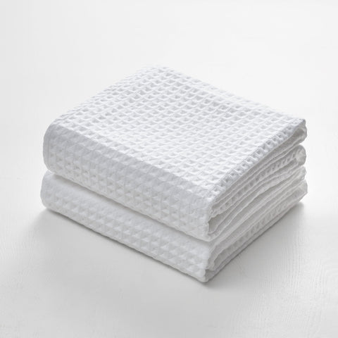 Dolce Mela Waffle Bath Towels - Luxury Sauna & Shower Towels (White) - Set of 2 - SKU: TW140-2-WH
