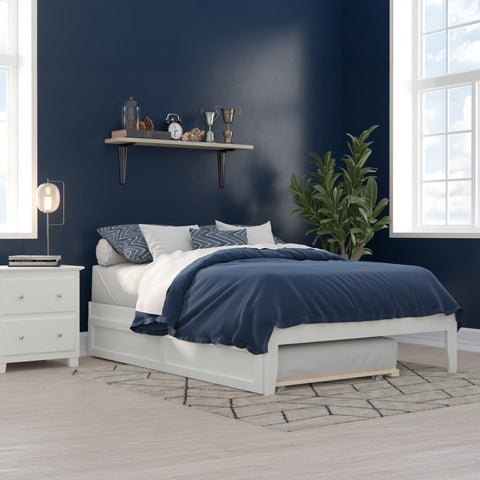 AFI Colorado Full Size Platform Bed with Twin Trundle and Charging Station in White