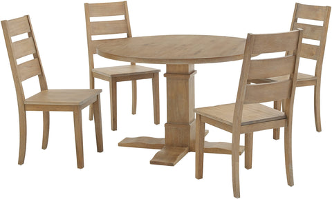 Joanna 5-Piece Round Dining Table Set For 4 Rustic Brown - Round Table & 4 Ladder-Back Chairs