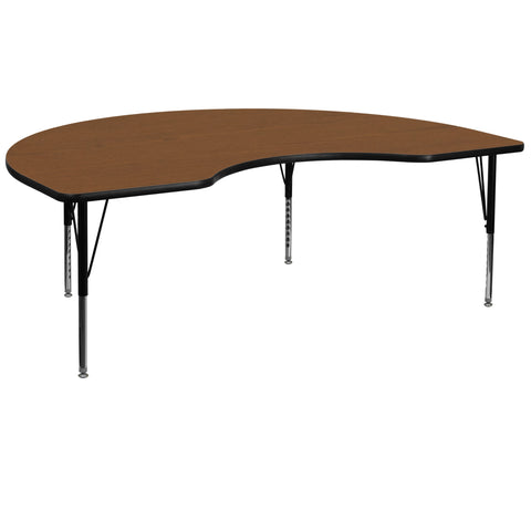 Flash Furniture Wren 48"W x 96"L Kidney Oak HP Laminate Activity Table - Height Adjustable Short Legs
