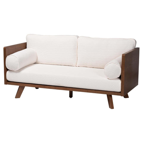Oakestry Uriel Mid Century Modern Cream Boucle Fabric Sofa Elegant Upholstered 3 Seater Couch with Plush Cushions Durable Living Room Furniture for Modern Contemporary and Minimalist Homes