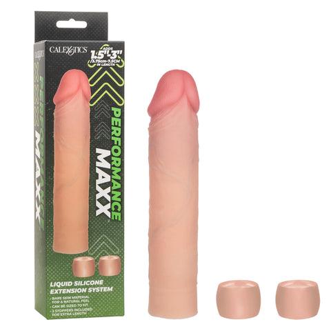 CalExotics Performance Maxx Liquid Silicone Extension System, 8 Inch Penis Sleeve with Two Stoppers Included to Add Up to 3 Inch in Length Ivory SE-1633-60-3