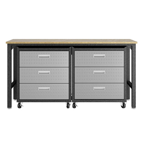 Manhattan Comfort 3-Piece Fortress Mobile Space-Saving Garage Cabinet and Worktable 6.0 in Grey