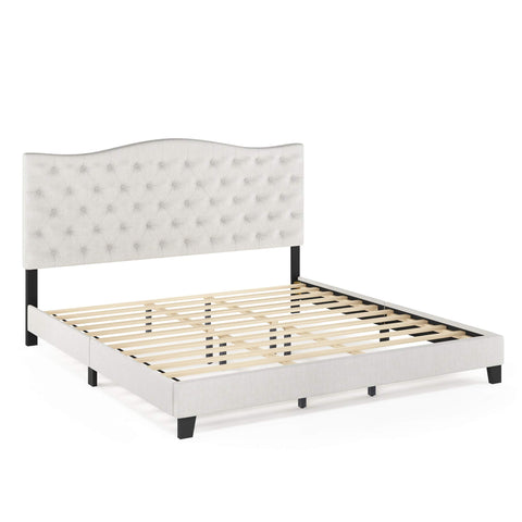 Furinno Lille Button Tufted Bed Frame, King, Gray