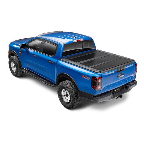 TrailFX Hard Tri-Fold Tonneau Cover Fits 2022-2026 Ford Maverick Hard Folding 3 Folds 3 Panels Lockable Tailgate Handle Gloss Black Textured Aluminum Clamp-On Installation