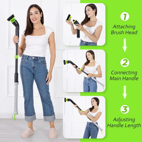EasyScrub Cordless Electric Spin Scrubber - Powerful 350 RPM Cleaning with 4 Replaceable Heads, Adjustable Extension Handle, IPX7 Waterproof, Ideal for Shower, Tiles, Tubs, and Grout
