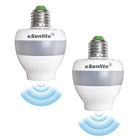 eSenlite Motion Sensor Retrofit Light Socket, Radar Motion Screw LED CFL Incandescent Bulb Adapter Socket, Smart Dusk to Dawn Dimmable Control (2 Units)(Bulb NOT Included)