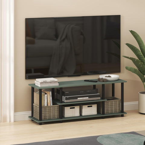 Furinno Turn-N-Tube TV Stand, 3-Tier Open Frame Rectangular Entertainment Center with Storage Shelf, TV Console for TV up to 50 Inch, Toolless Assembly, for Living Room, Bedroom, Sage Green