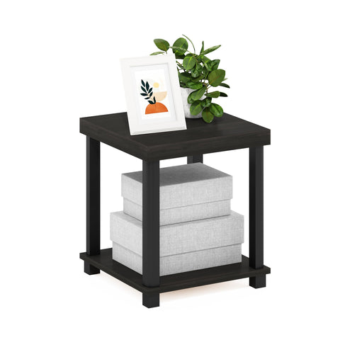 Furinno Turn-N-Tube Side Table, 2-Tier Thick Tabletop End Table with Open Shelf, Toolless Assembly Night Stand, Bedside Table, for Living Room, Bedroom, Espresso