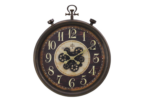 Monarch Specialties I 9074 Clocks, 24" Round, Gear Mechanism, Wall Clock, Brown, Traditional