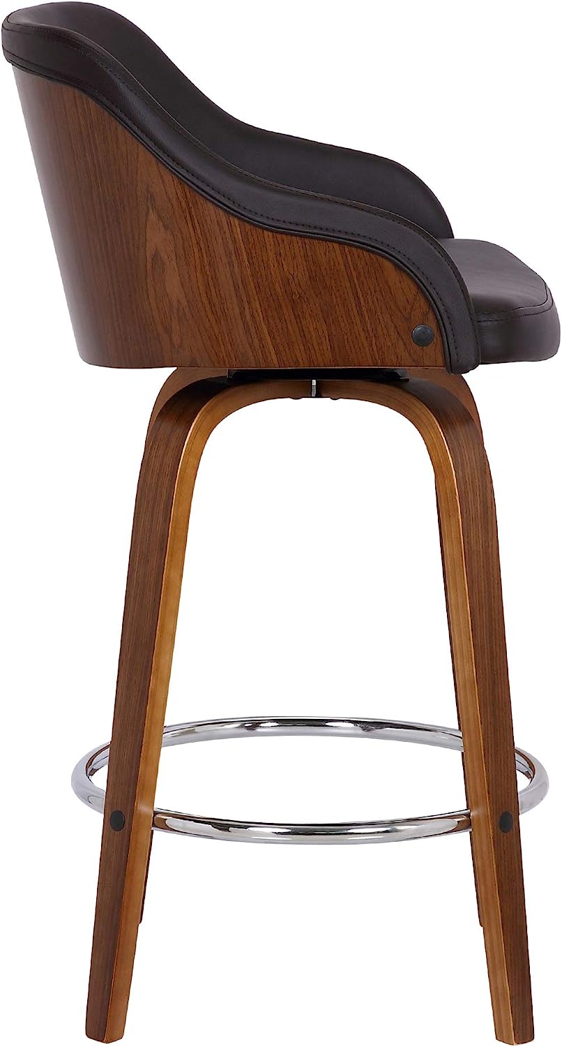 Alec Faux Leather Swivel Barstool, 26" Counter Height, Brown