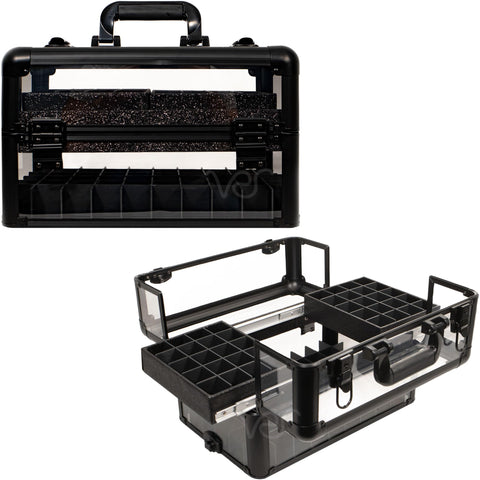 Ver Beauty Art Craft Armored Easy Slide Tray Professional Cosmetic Makeup Nail Tattoo Case Storage Tool Box with Foundation Holder, Black Acrylic