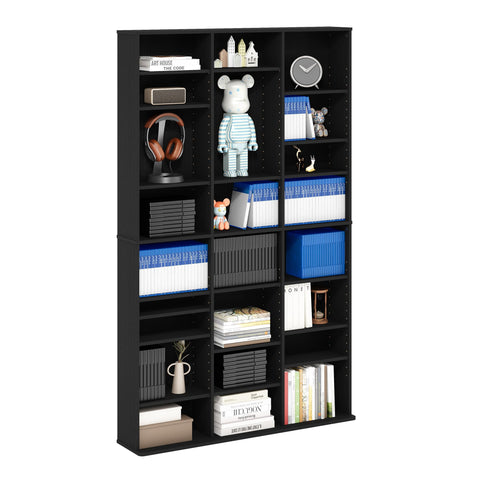 Furinno Jaya DVD Shelf, 24-Shelf Wide CD Rack, Media Shelf with Adjustable Shelves, 8 x 3 DVD Storage Cabinets for CD Blueray Game Disc, Easy Assembly, for Living Room, Home Office, Americano