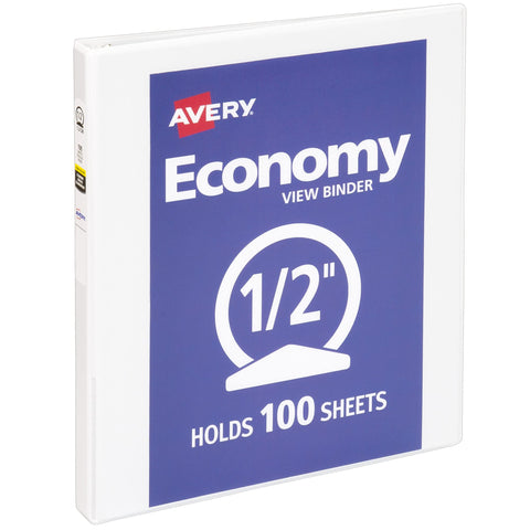 Avery Economy View 3 Ring Binder 1/2 Inch Round Rings, 1 White Binder (05706)