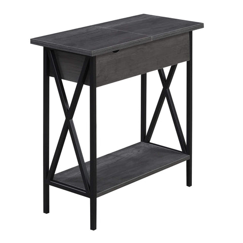 Convenience Concepts Tucson Flip Top End Table with Charging Station 23.75" - Modern Living Room Table with Storage Shelf, Side Table Side Table, Charcoal Gray/Black