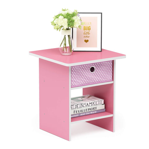 Furinno Dario End Table / Side Table / Night Stand / Bedside Table with Bin Drawer, 1-Pack, Pink/Light Pink