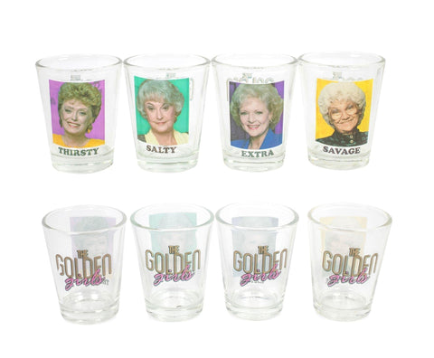 Silver Buffalo The Golden Girls Thirsty Salty Extra Savage 1.5-Ounce Mini Glass Cups, Set Of 4 | Official TV Show Collectible Drinkware | Novelty Kitchen Gifts, Shot Glasses For Home Barware