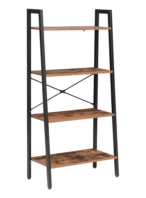 JJS Industrial 4-Tier Bookshelf, Freestanding Rustic Display Bookcase Storage Rack Shelf Plant Stand for Living Room Home Office, Brown