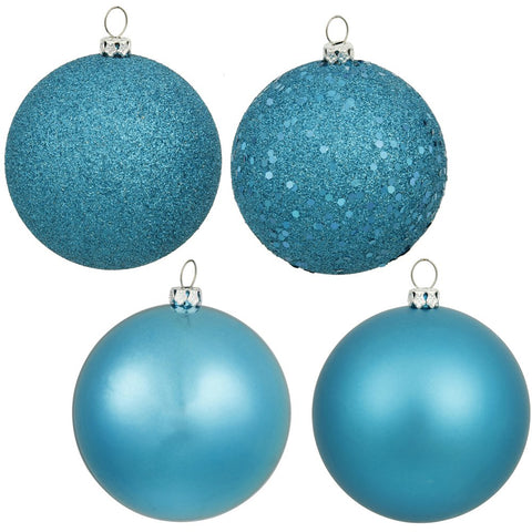 Vickerman 6" Turquoise 4-Finish Ball Ornament Assortment, 4 per Box