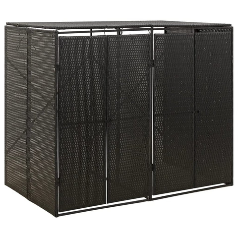 vidaXL Poly Rattan Double Wheelie Bin Shed - Durable, Weather Resistant, Easy Access Lid, Lockable Front Door - Garden Accessory, Black
