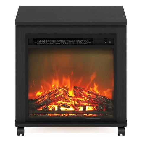 Oakestry Electric Fireplace End Table with Wheels Americano Finish, Portable Side Table with Realistic LED Flame Display, Storage Compartment, Rolling Design & Modern Home Décor Accent