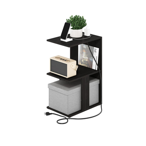 Furinno BOYATE Side Table, 2-Tier End Table with Charging Station, Open Shelf Night Stand, Bedside Table with USB and Type-C Charging Port, for Living Room, Bedroom, Espresso