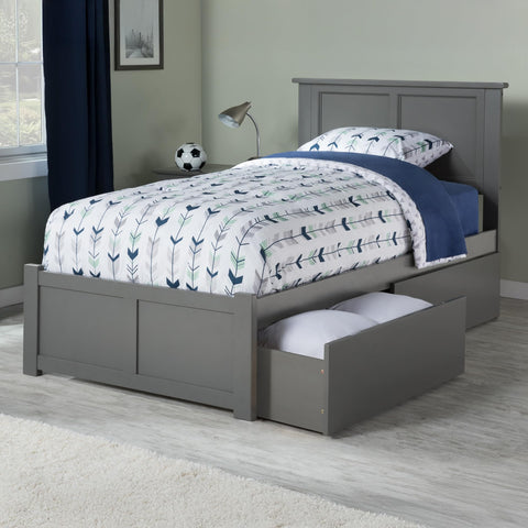 AFI, Madison Twin XL Platform Bed with Footboard & Storage Drawers, Grey