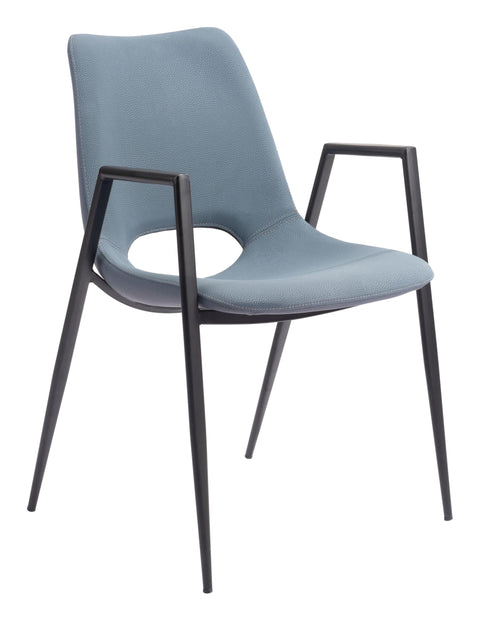 Zuo Desi Dining Chair (Set of 2) Azure Gray, Gray Dining Chair, Plush and Durable Faux Leather Fabric, Plywood, Indoor Dining, 21.7" W x 23.2" D x 32.5" H