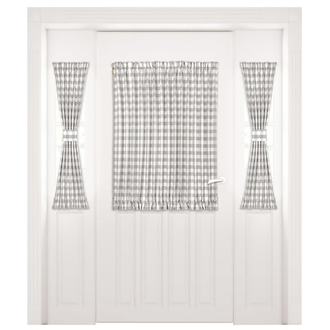Light Filtering French Door Curtain Panel - 54" x 40"- Sidelight Window Coverings with Adjustable Tieback for Living Room, Patio & Front Doors - Machine Washable Drapes - Buffalo Check Grey