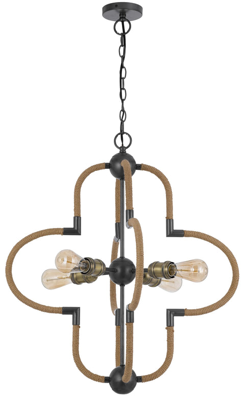 Cal 60W x 4 Tahoka Metal Chandelier with Burlap Wrapped Frame