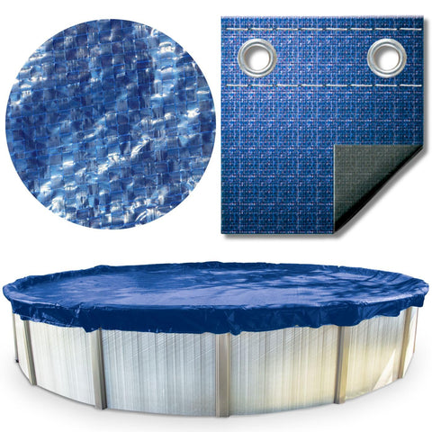 SWIMLINE HYDROTOOLS Super Guard Heavy Duty Pool Cover For Above Ground Swimming Pools |37 FT Cover | Blue / Black | Winch & Cable Included | UV Protected For 33 FT Round Pools | PCO837