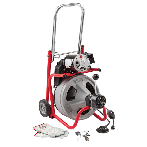 RIDGID K-400 Drain Cleaning 115-Volt Drum Machine Kit with AUTOFEED Control and C-32IW 3/8" x 75' Cable, Grey and Red
