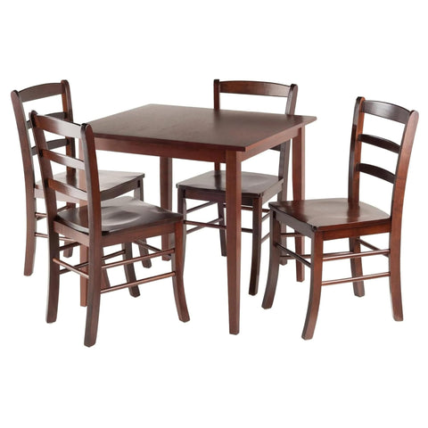 Oakestry Groveland 5-Piece Compact Square Dining Set with 4 Wooden Chairs in Antique Walnut Finish – Space-Saving Table for Kitchen, Breakfast Nook, or Dining Room