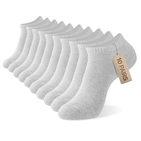 MONFOOT Men's/Women's 10 Pairs Thin Cotton Low Cut Ankle Socks, Grey Small Multipack