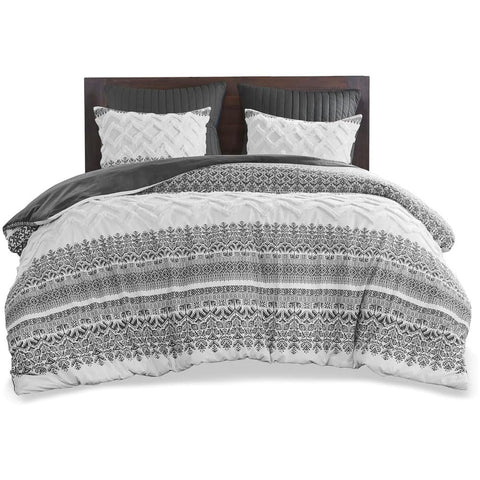 Oakestry 3-Piece Chic Chevron Chenille Tufting Boho Cotton Comforters King Lightweight All Season Cozy Bedding with Matching-Shams, King/Cal King, Grey