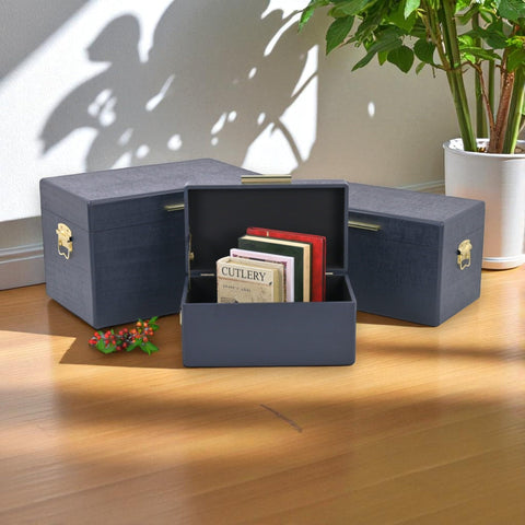 Sable Set of 3 Navy Rectangle Wood Trunks with Gold Handles - 19" Storage for Living Room - By Cheungs